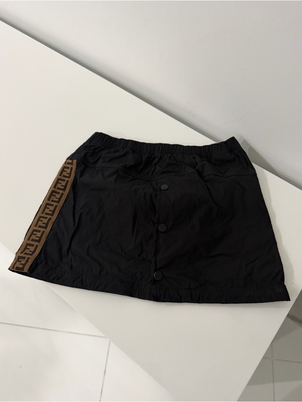 Fendi Black Mini Skirt with Brown FF Trim